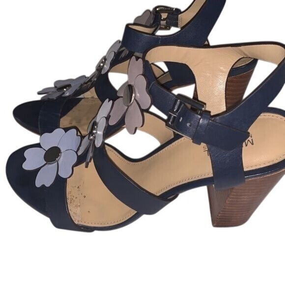 Michael Kors Womens Leather Flower Sandals 7.5M Navy & Multicolor - Picture 5 of 7